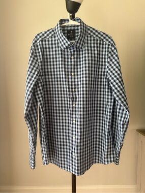 Ben Sherman Tailoring Button Front Shirt Men’s L Blue Black Check Long Sleeve